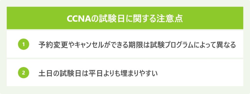 CCNAの試験日に関する注意点